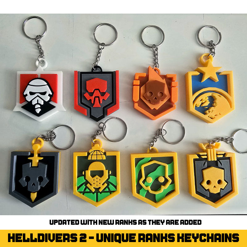 Helldivers 2 Unique Ranks Keychains - 3D Printed